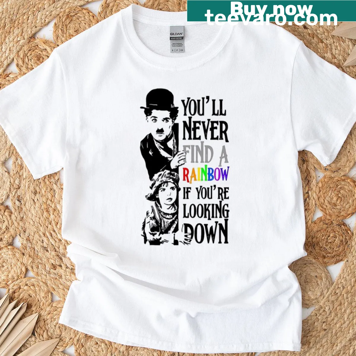 Illustrative T-shirt featuring Charlie Chaplin — on a men's t-shirt