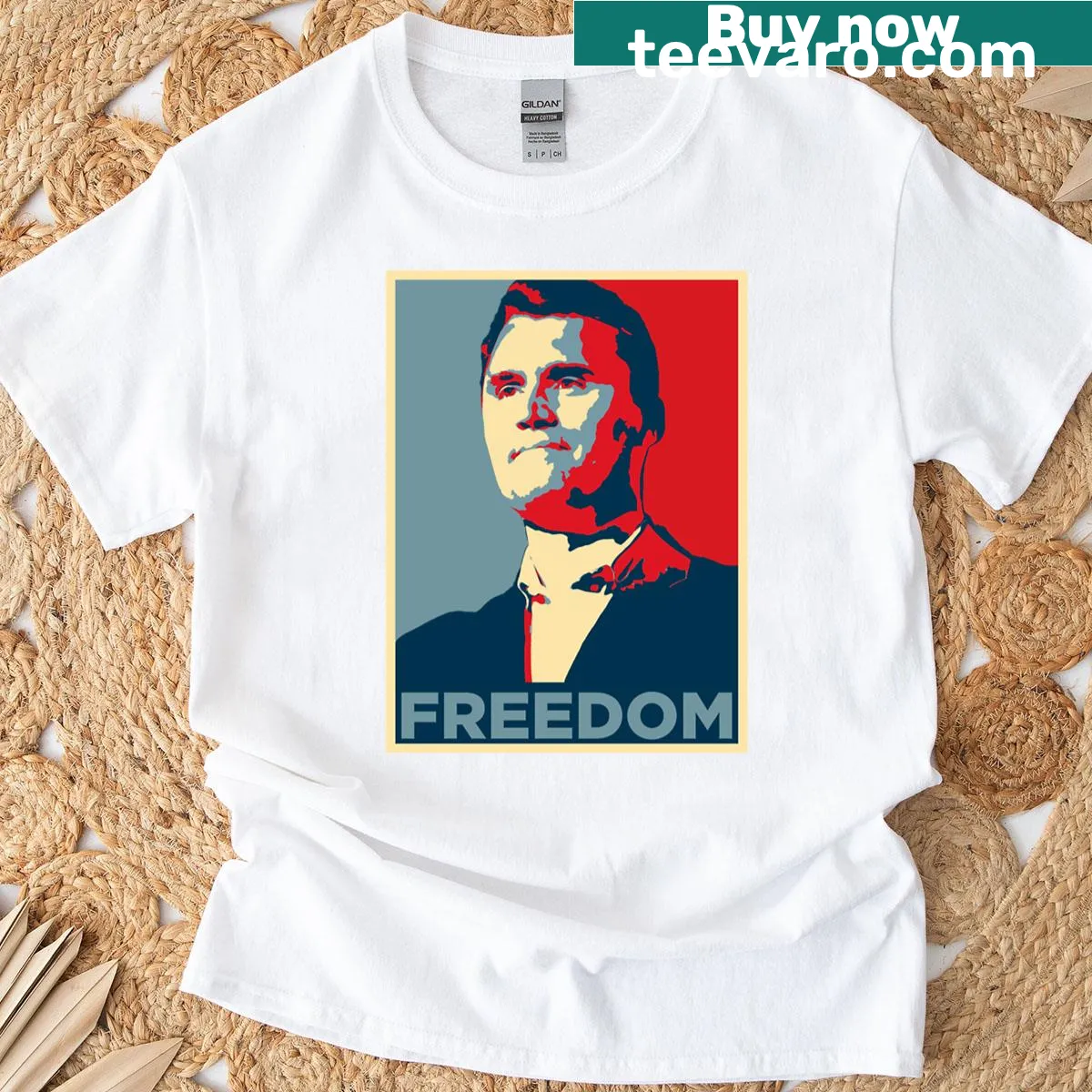 Artistic graphic inspired by Charlie Kirk's message of freedom — on a men's t-shirt