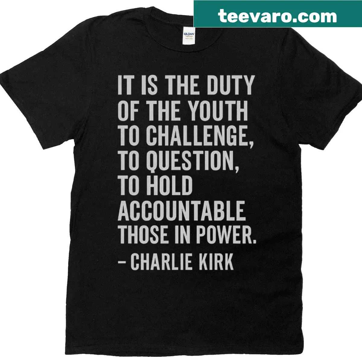 Distressed typography T-shirt with quote about youth and power — on a men's t-shirt