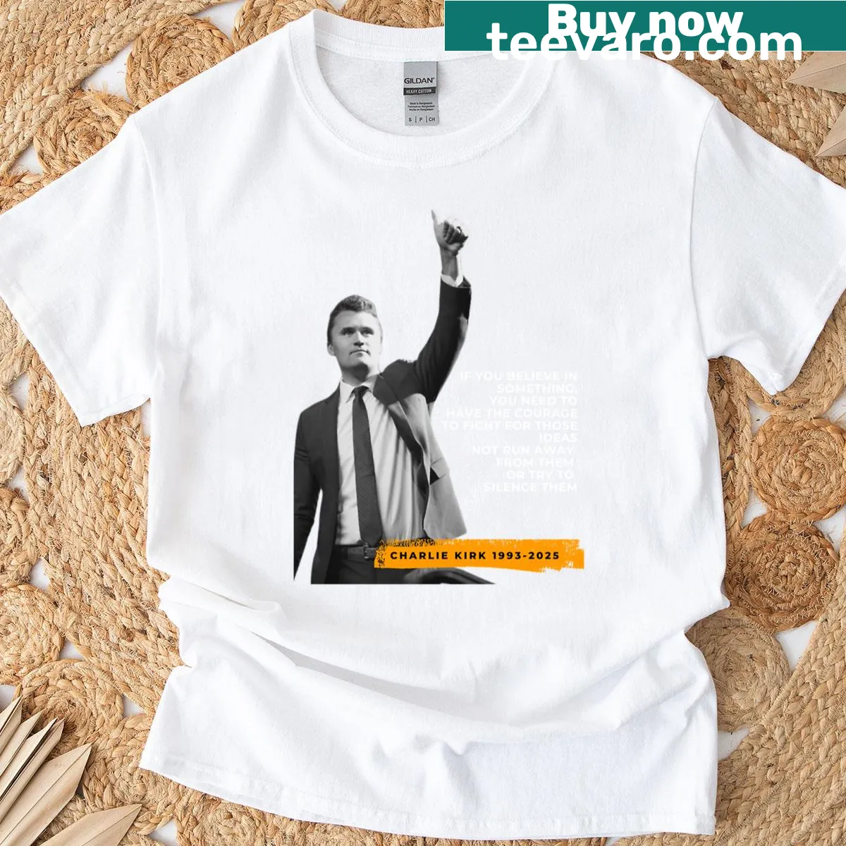 Inspirational quote tribute graphic T-shirt for fans of Charlie Kirk — on a men's t-shirt