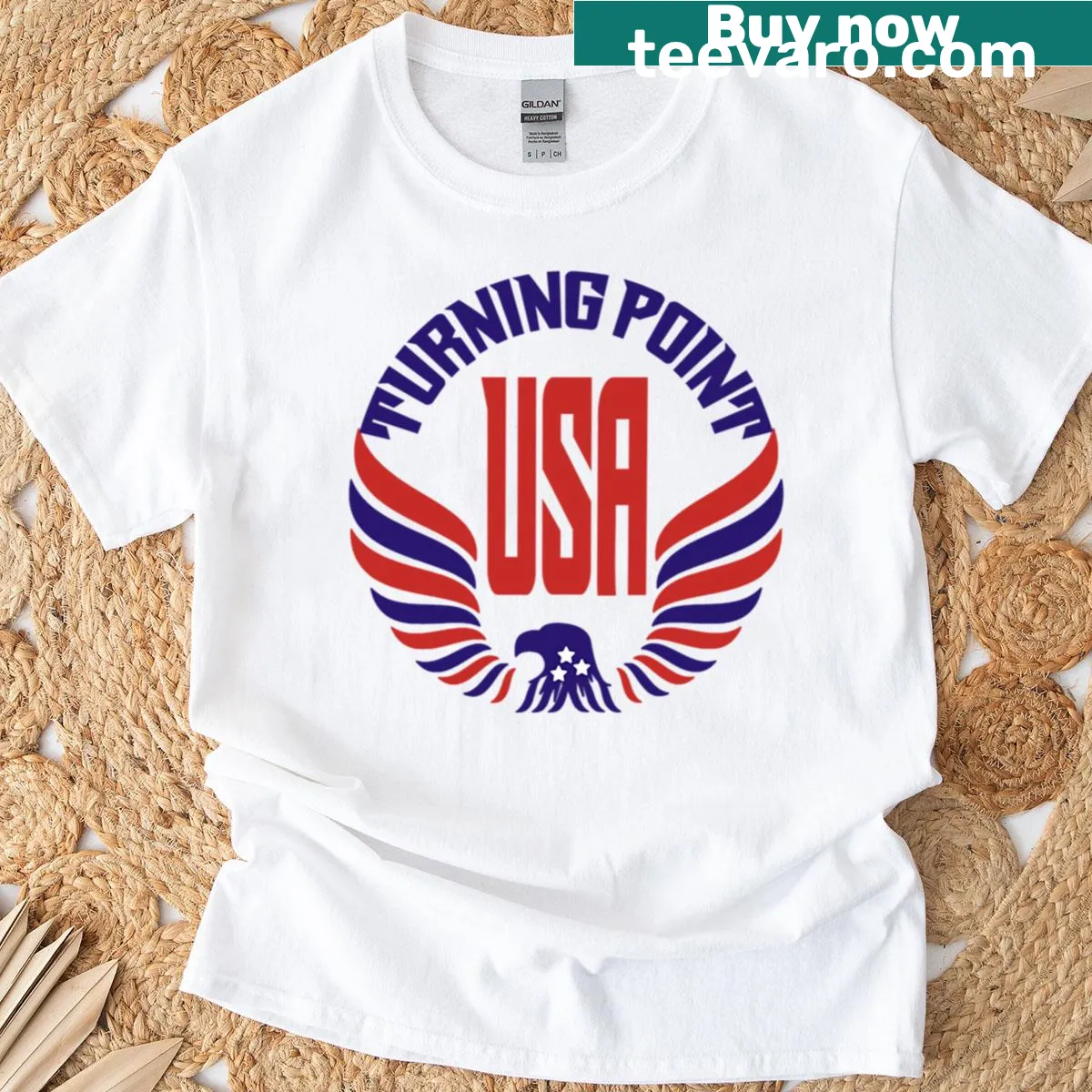 Boxy T-shirt featuring freedom and conservative values typography — on a men's t-shirt
