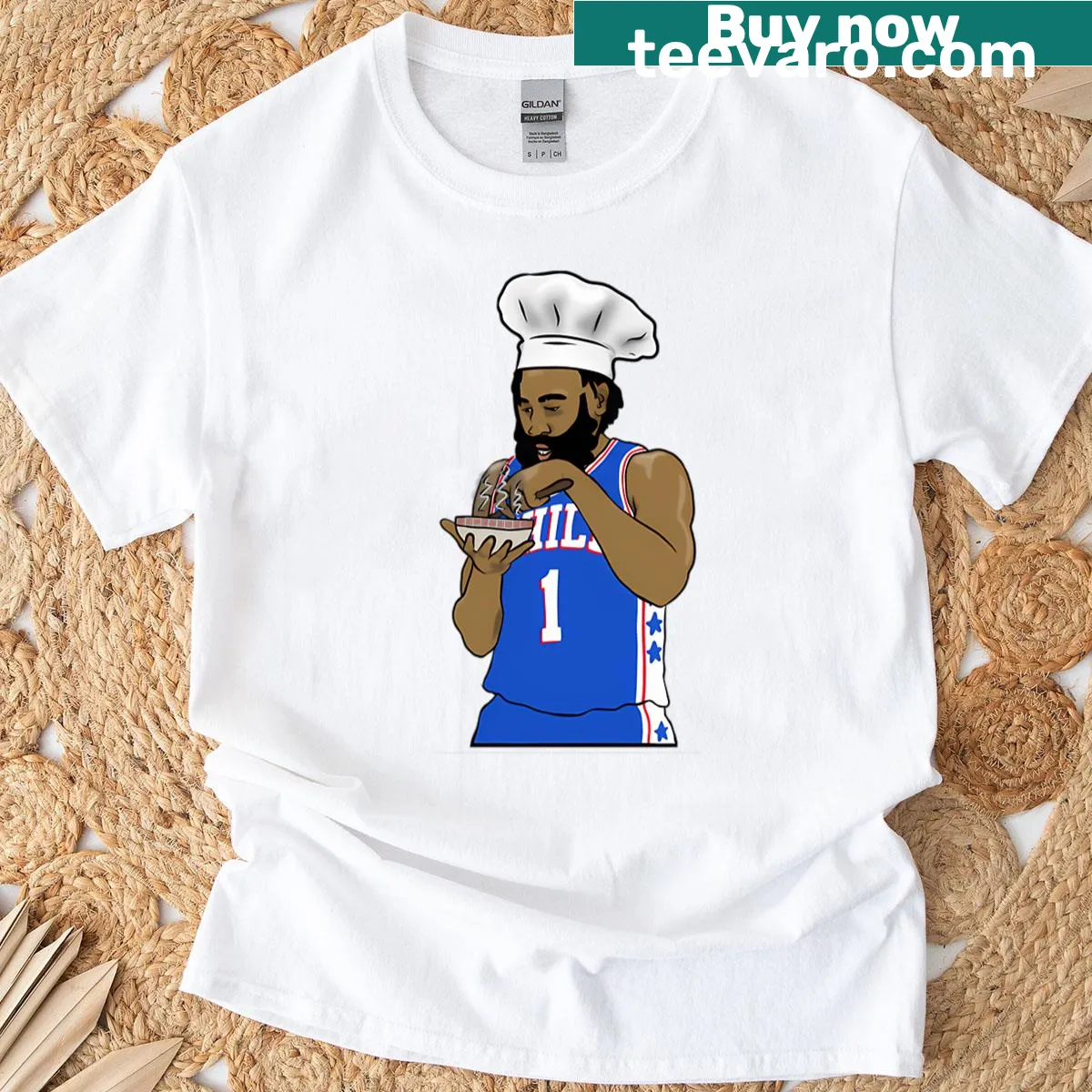 Bold T-shirt featuring Chef James Harden's name in stylish typography. — on a men's t-shirt