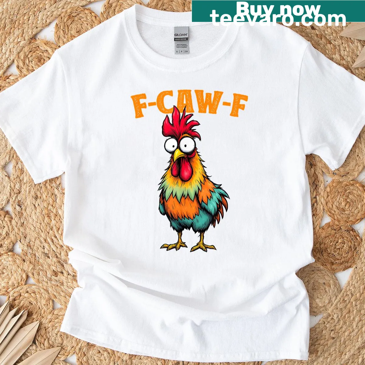 Funny chicken-themed T-shirt with a humorous pun — on a men's t-shirt