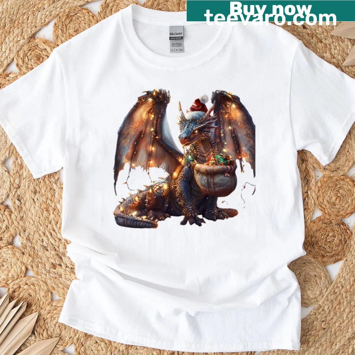 Festive dragon graphic for Christmas celebrations on T-shirt — on a men's t-shirt