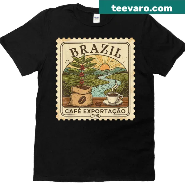 Vintage postage stamp design on Coffee Collector T-shirt for coffee lovers