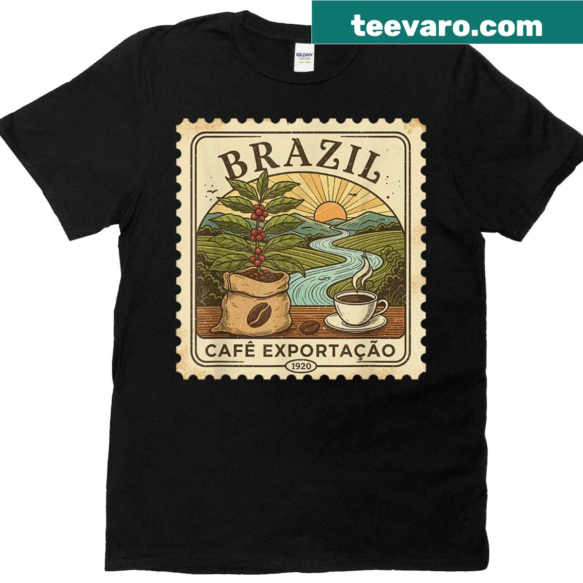 Vintage postage stamp design on Coffee Collector T-shirt for coffee lovers — on a men's t-shirt