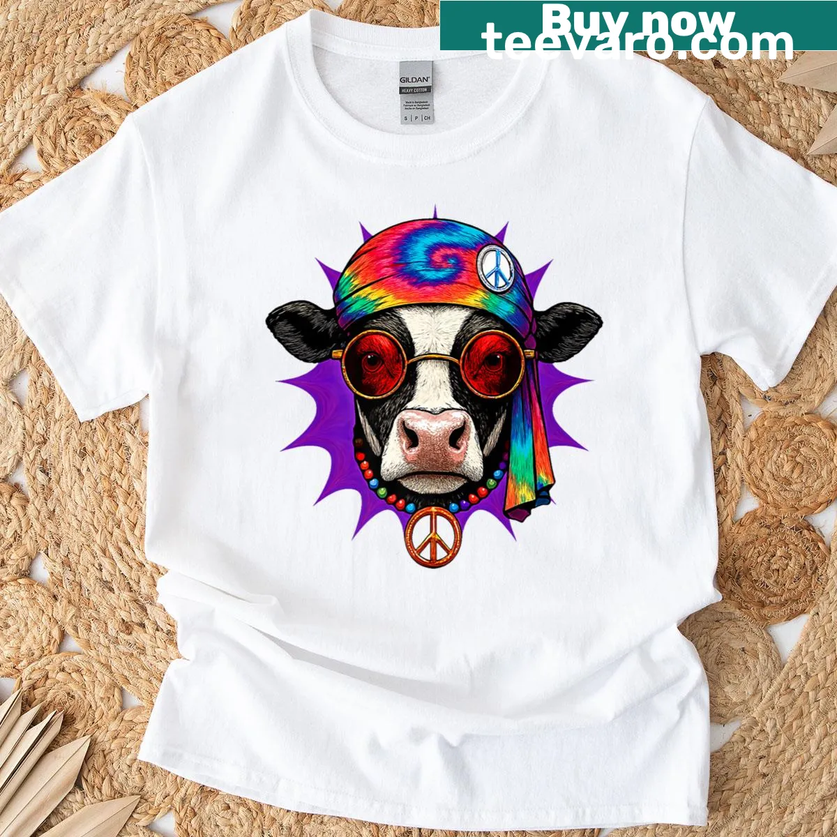 T-shirt with retro tie-dye hippie peace design — on a men's t-shirt