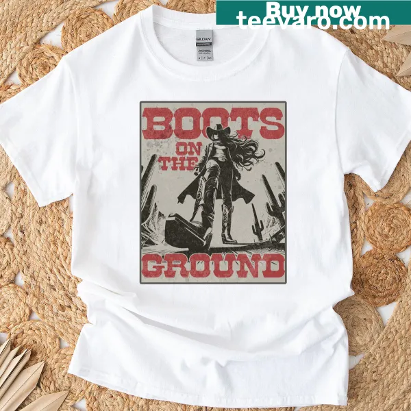 Vintage Western T-shirt with graphic of cowgirl boots