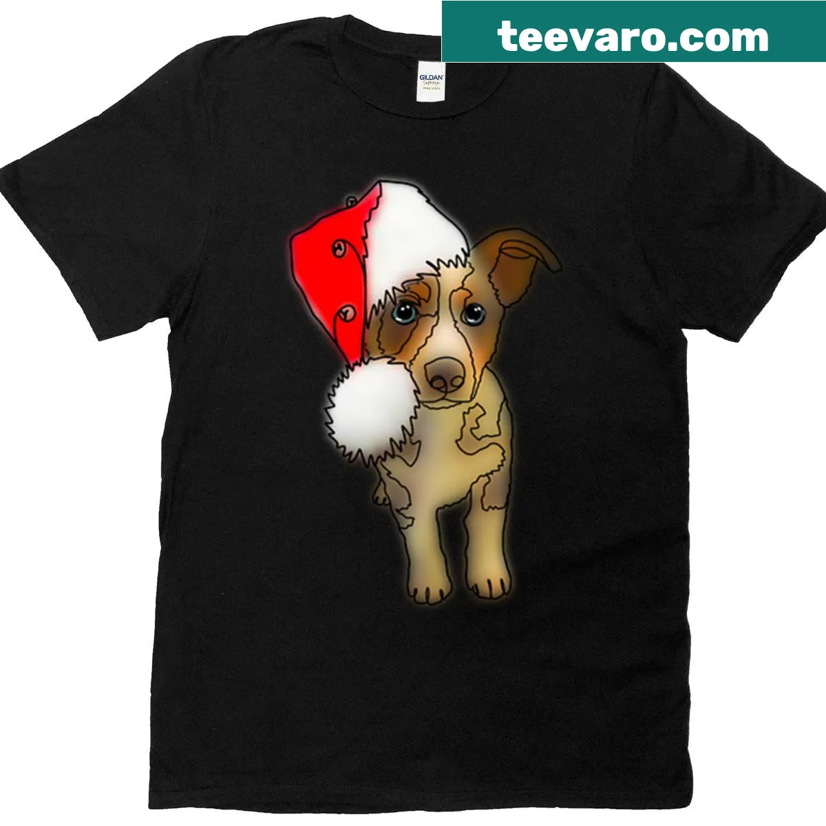 Cute puppy in a Santa hat graphic t-shirt — on a men's t-shirt