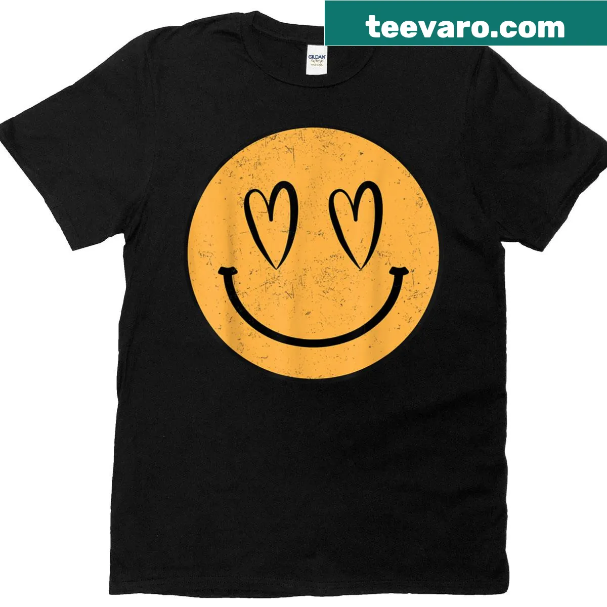 Vintage-style T-shirt featuring a cute smiley face — on a men's t-shirt