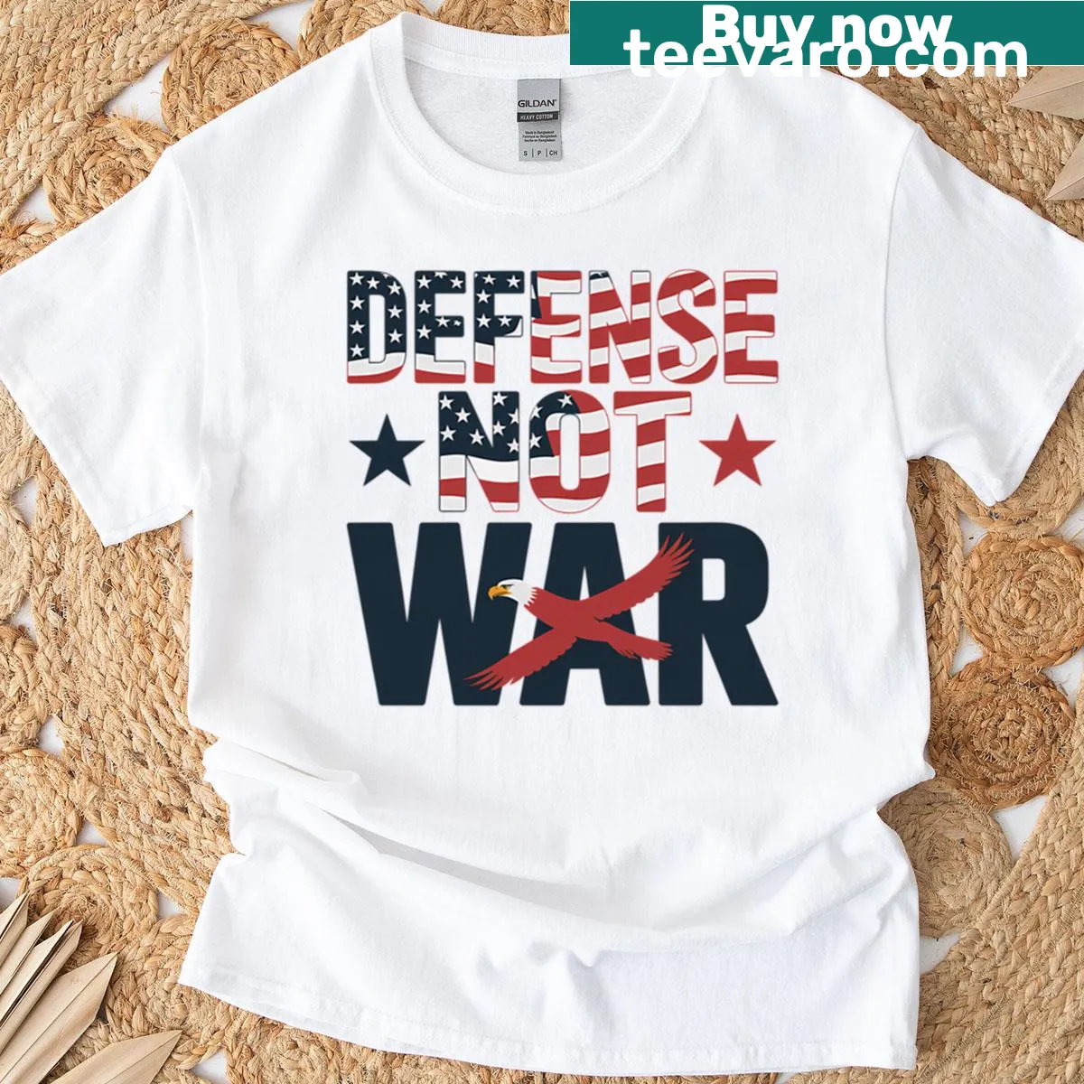 Oversized T-shirt with patriotic slogan Defense Not War — on a men's t-shirt