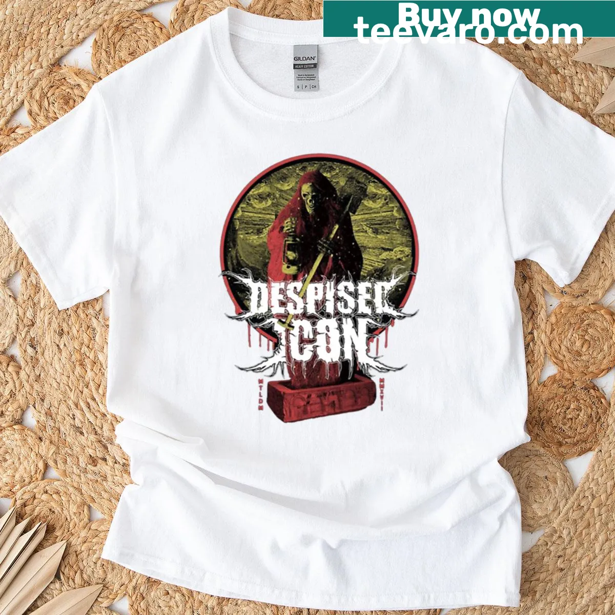 Edgy typography t-shirt with 'Despised Icon' text — on a men's t-shirt