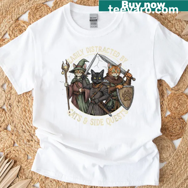 Funny gamer T-shirt with vintage style and cat distractions theme