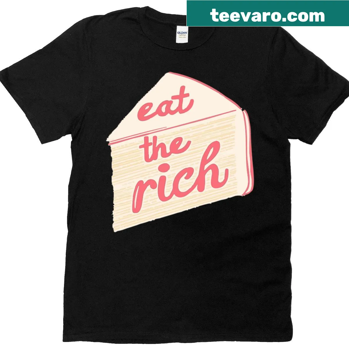 Whimsical cake graphic with subversive art on a t-shirt — on a men's t-shirt