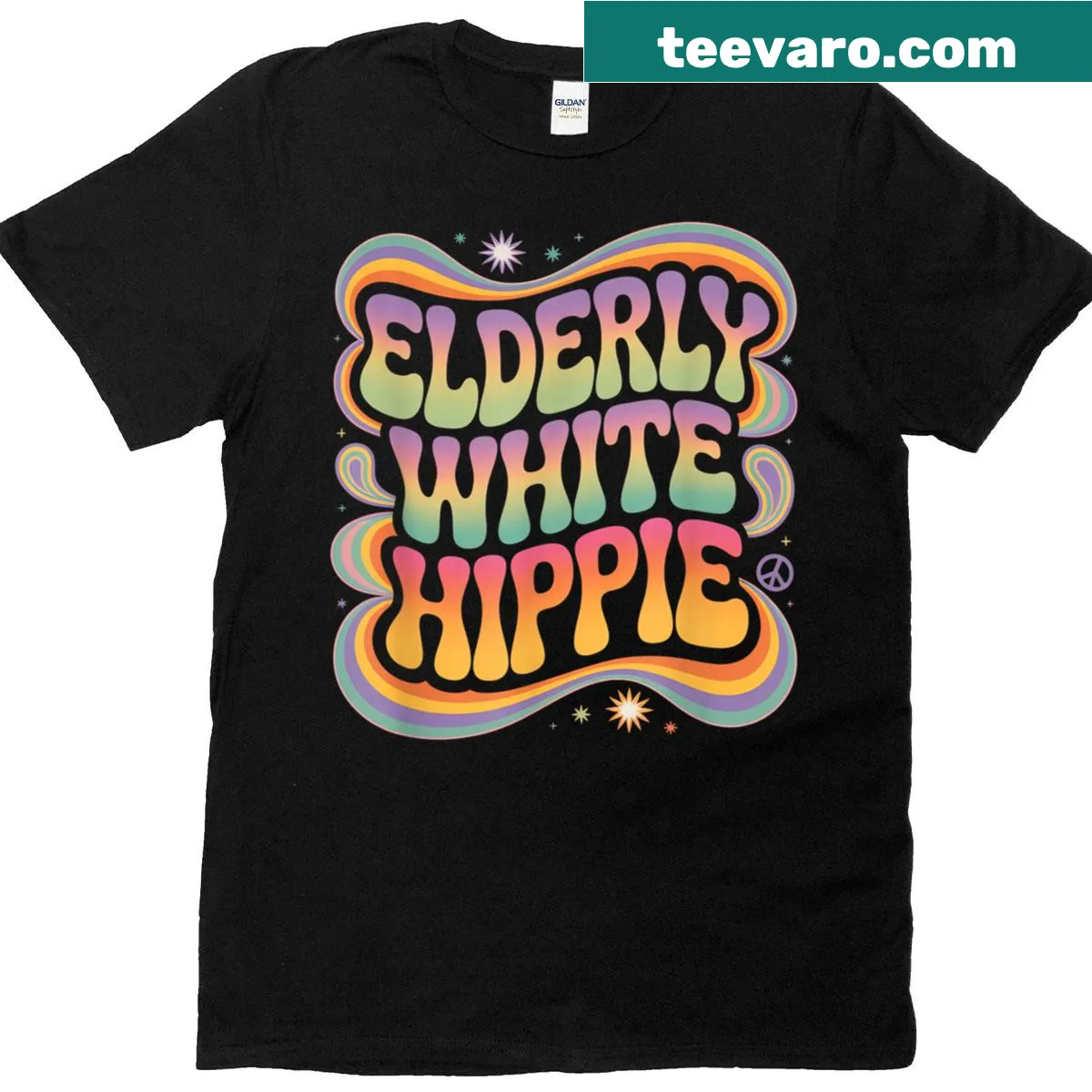 Vintage T-shirt with groovy 70s hippie graphic — on a men's t-shirt