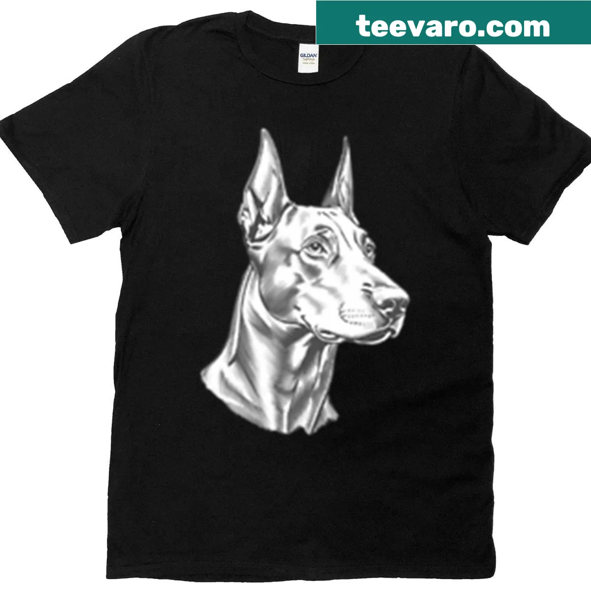 Minimalist line art Doberman illustration on T-shirt — on a men's t-shirt