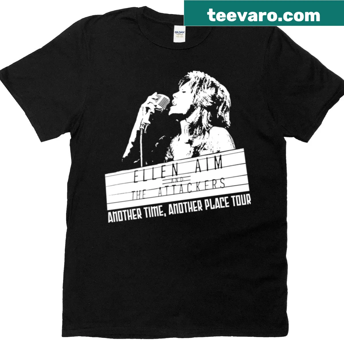 Vintage-style t-shirt with Ellen Aim and The Attackers graphic — on a men's t-shirt