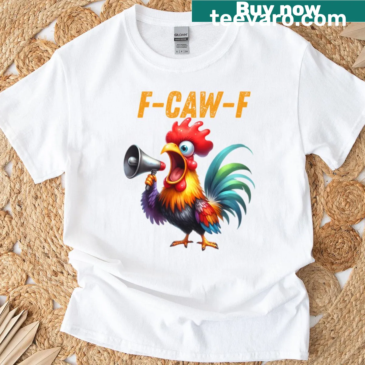 Funny rooster cartoon with meme text on T-shirt. — on a men's t-shirt
