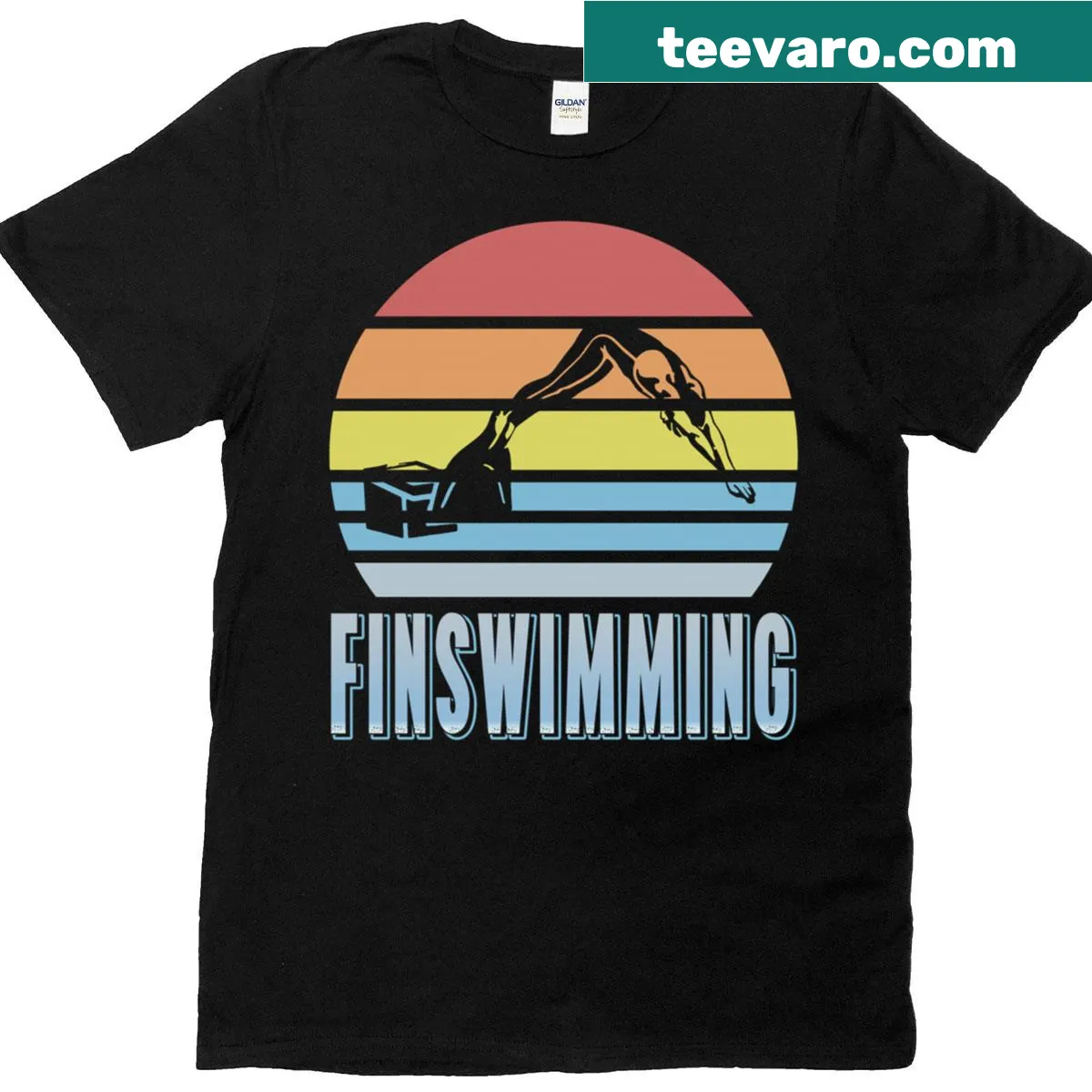 Retro-style t-shirt with finswimming humor graphic — on a men's t-shirt