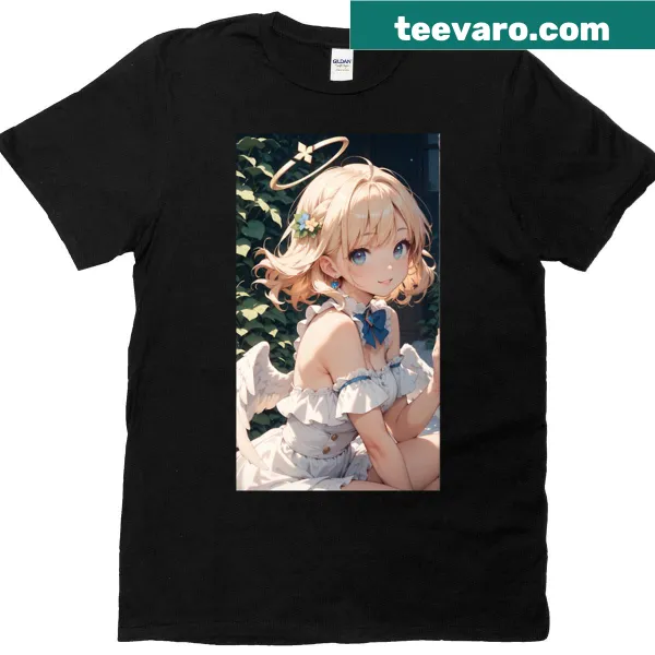 Illustrated T-shirt featuring an angel and nature elements