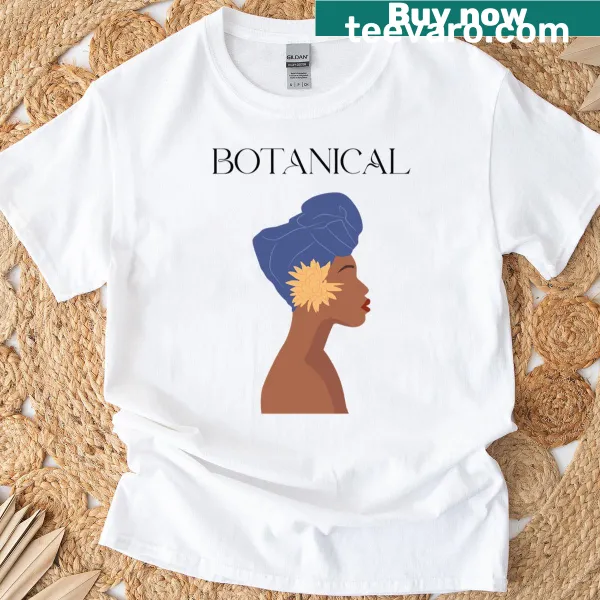 Stylized portrait T-shirt featuring a headwrap and floral design