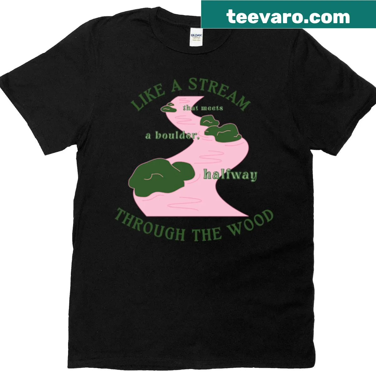 Line-art T-shirt with quote 'Like A Stream That Meets A Boulder' — on a men's t-shirt