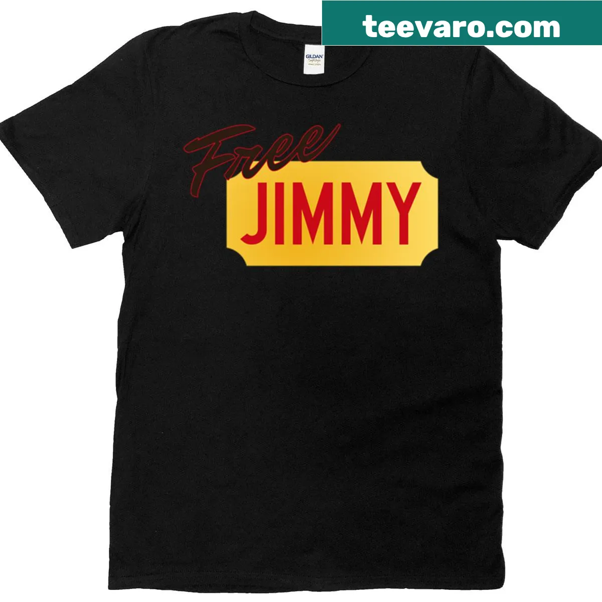 T-shirt displaying the phrase 'Free Jimmy' in bold letters — on a men's t-shirt