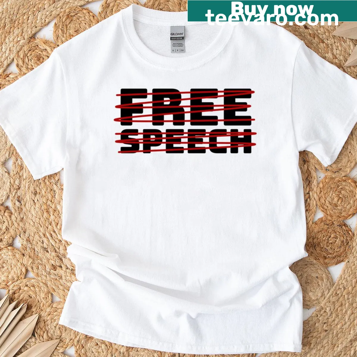 T-shirt with slogan about free speech being cancelled — on a men's t-shirt