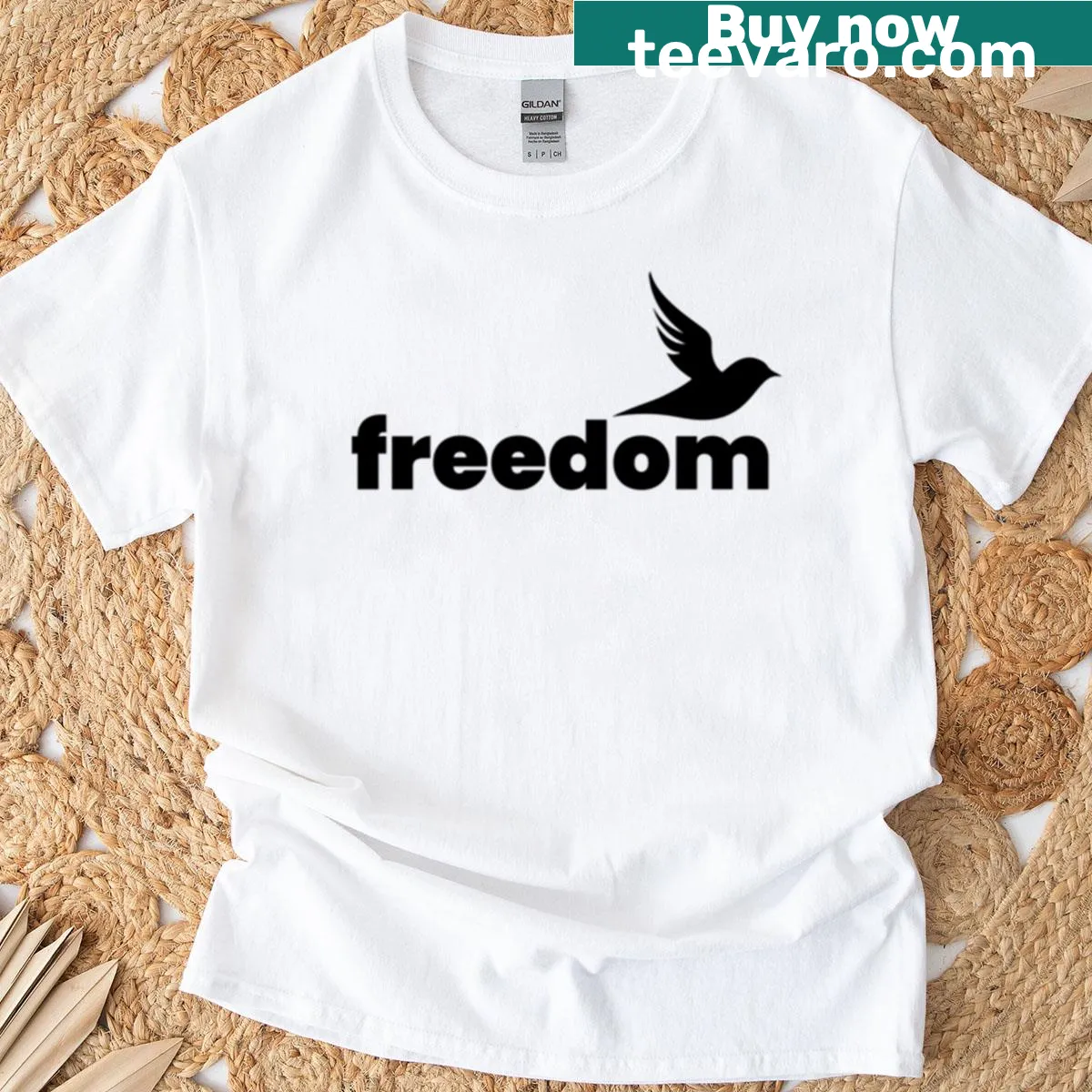 Bold typography t-shirt featuring the word Freedom and Charlie Kirk's name. — on a men's t-shirt