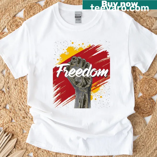 Bold protest artwork of a raised fist on a t-shirt