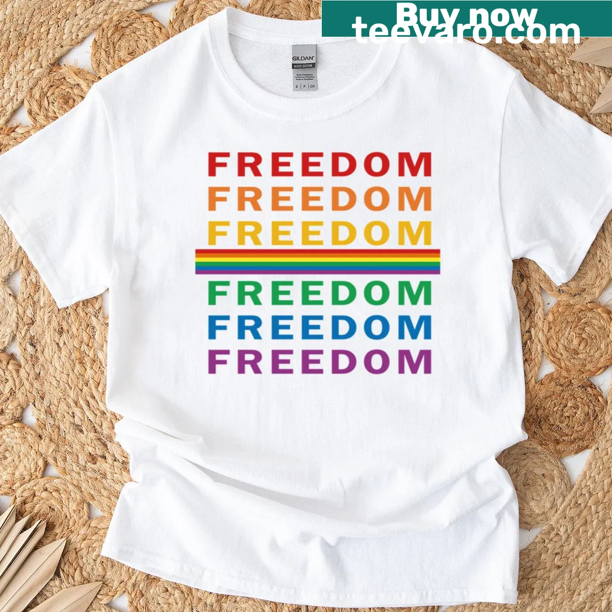 Rainbow design t-shirt symbolizing freedom and inclusivity — on a men's t-shirt