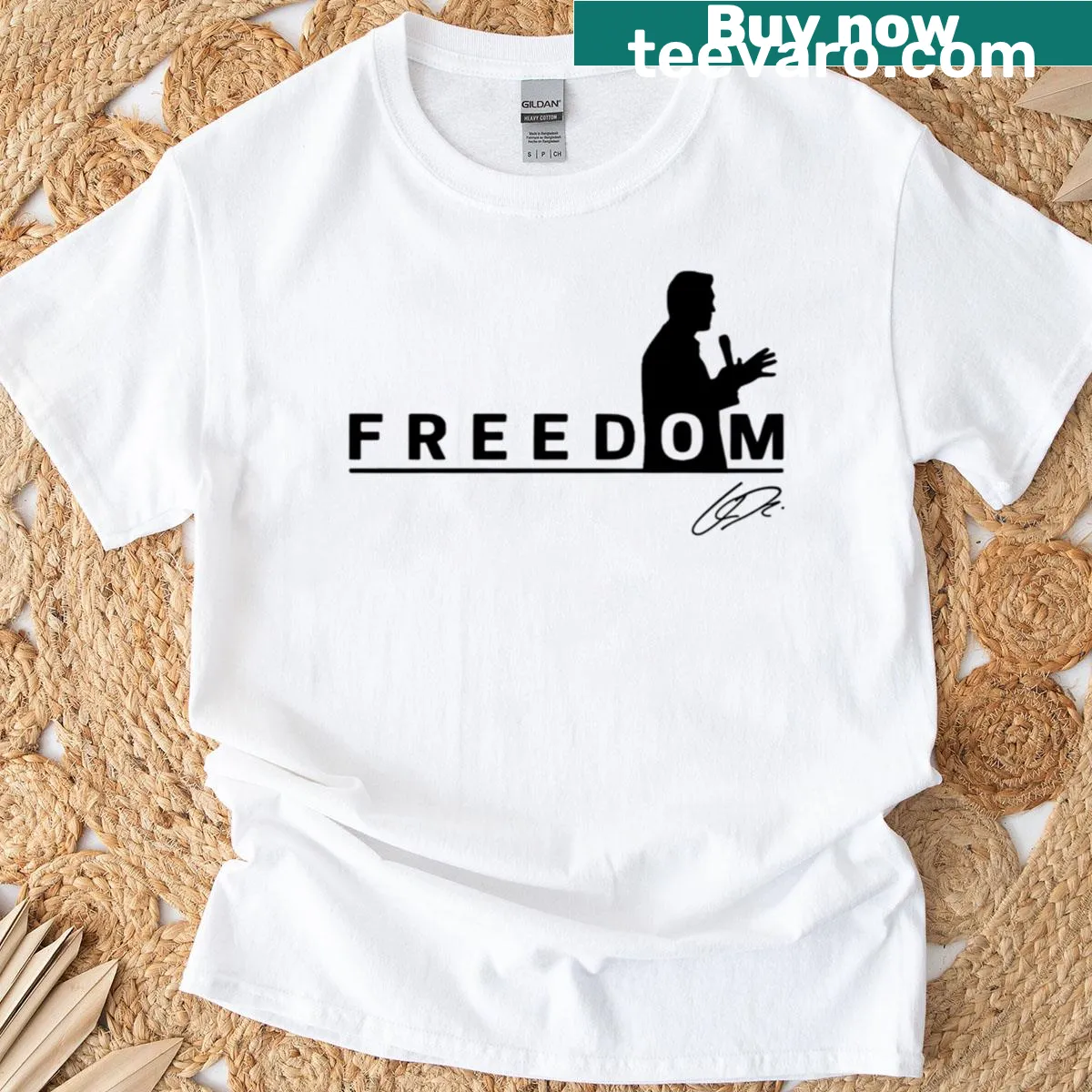 T-shirt with silhouette and quote about freedom design — on a men's t-shirt