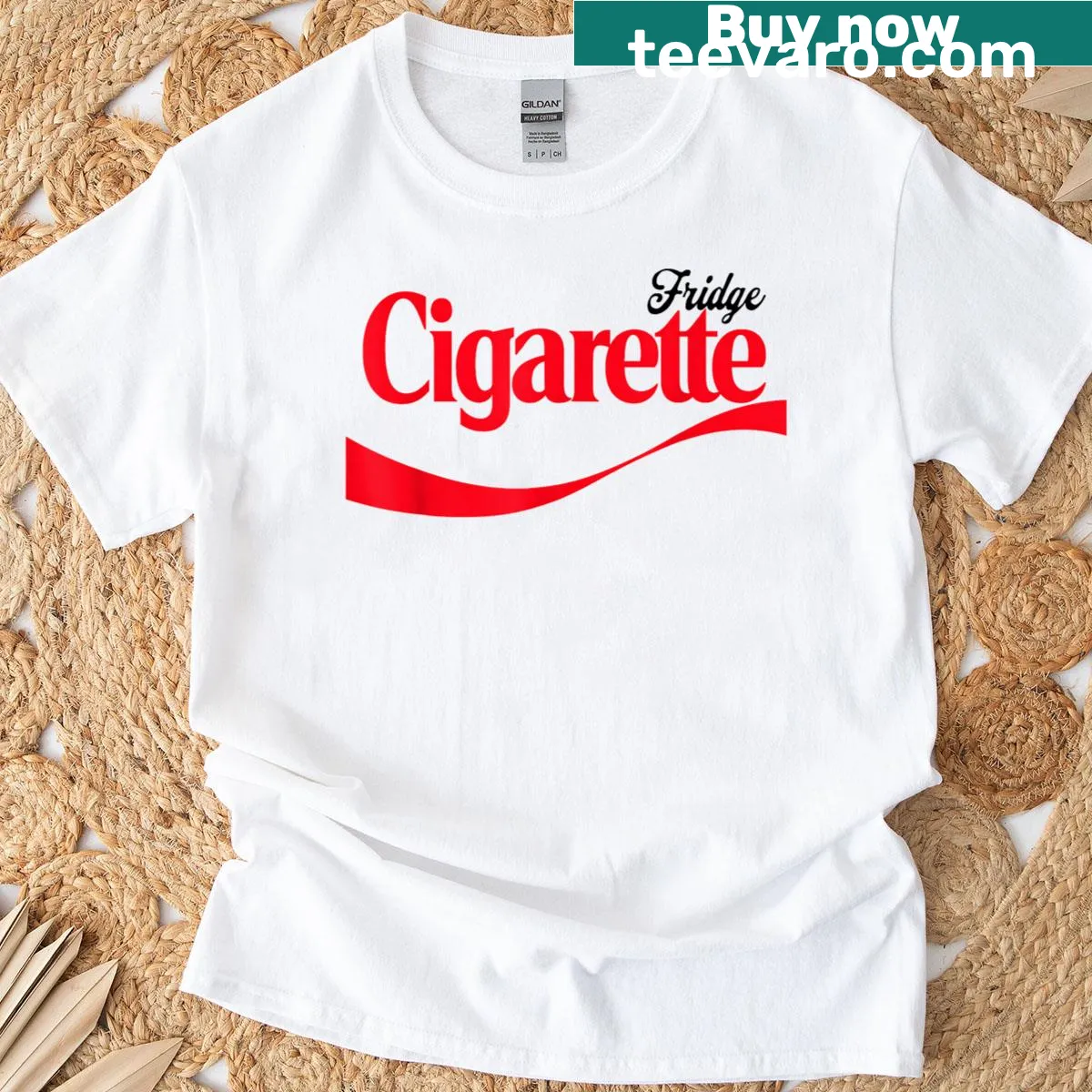 Funny office meme shirt with fridge and diet soda illustration — on a men's t-shirt