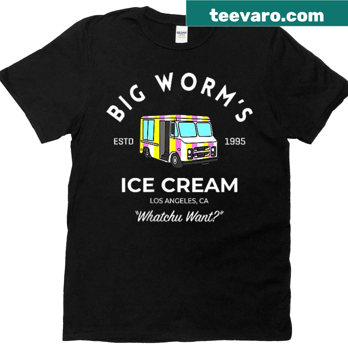 Graphic T-shirt featuring funny worms with ice cream — on a men's t-shirt