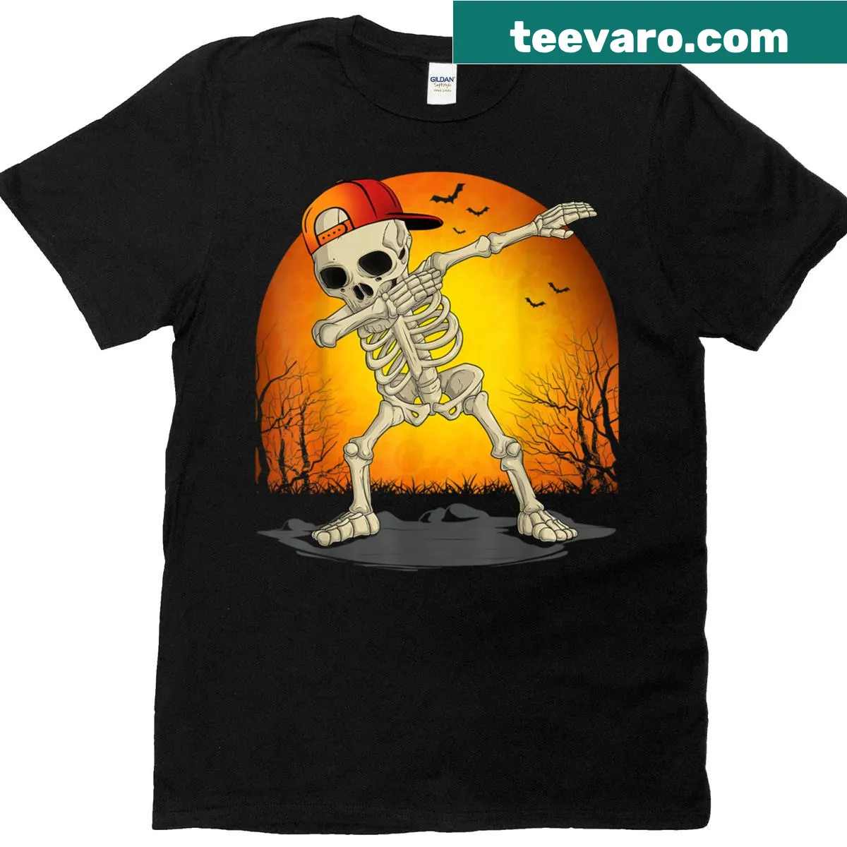 Dabbing skeleton skull Halloween t-shirt for kids and men — on a men's t-shirt