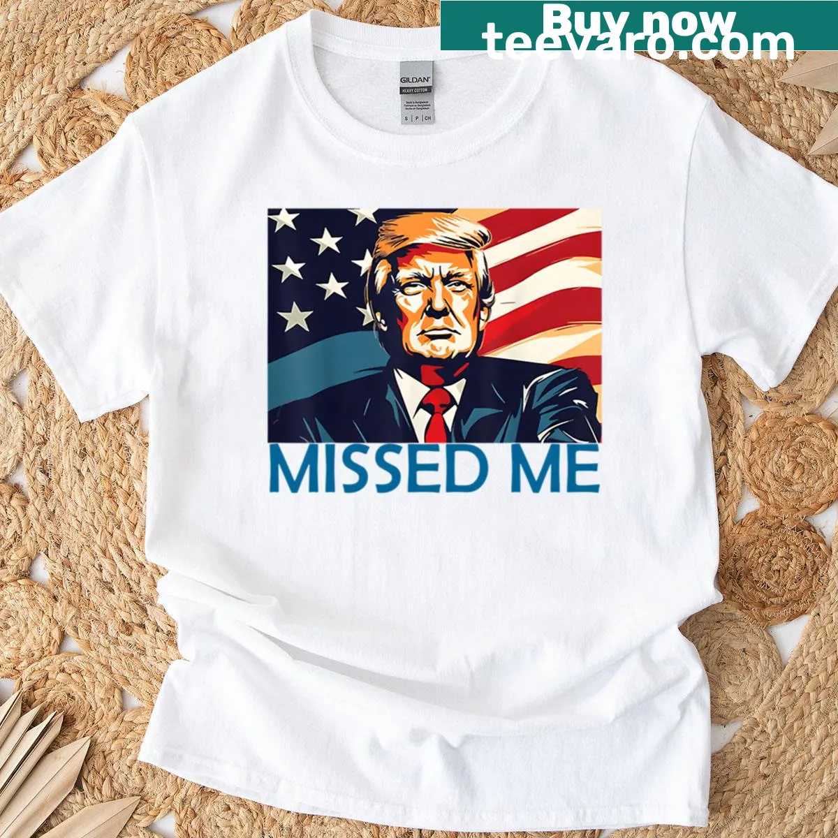 Funny political illustration featuring Donald Trump and the text 'Missed Me'. — on a men's t-shirt