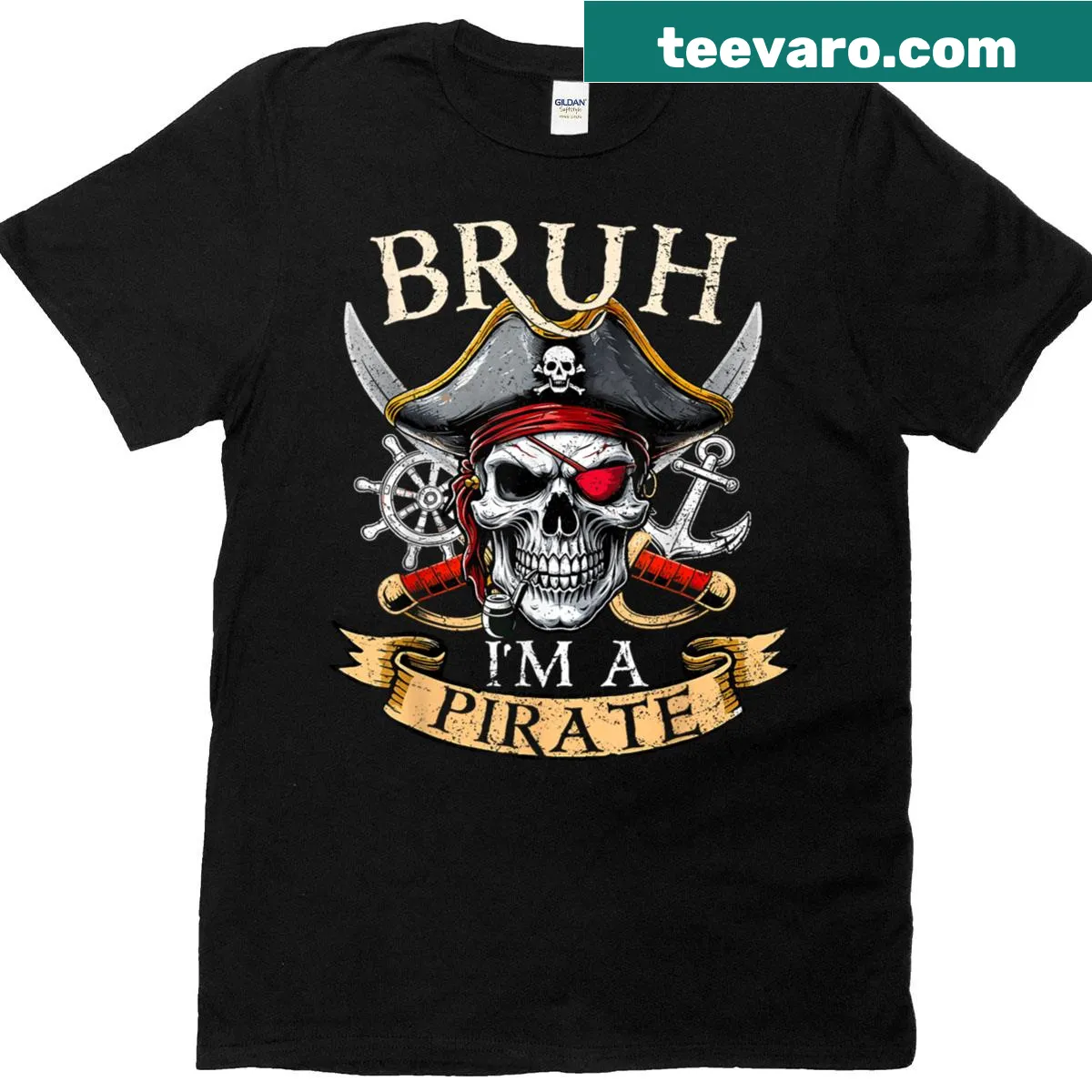 Pirate-themed Halloween T-shirt with a humorous skull graphic — on a men's t-shirt
