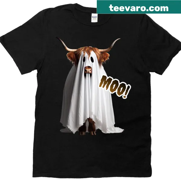 Halloween T-shirt featuring a ghost cow with humorous text