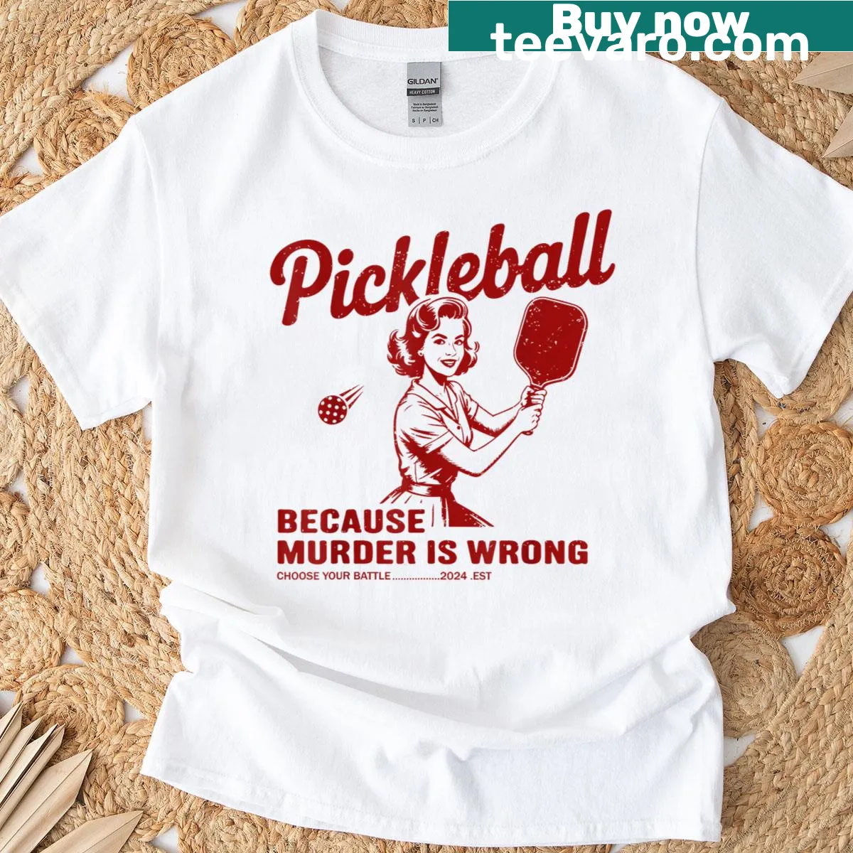 Retro graphic celebrating pickleball for women — on a men's t-shirt