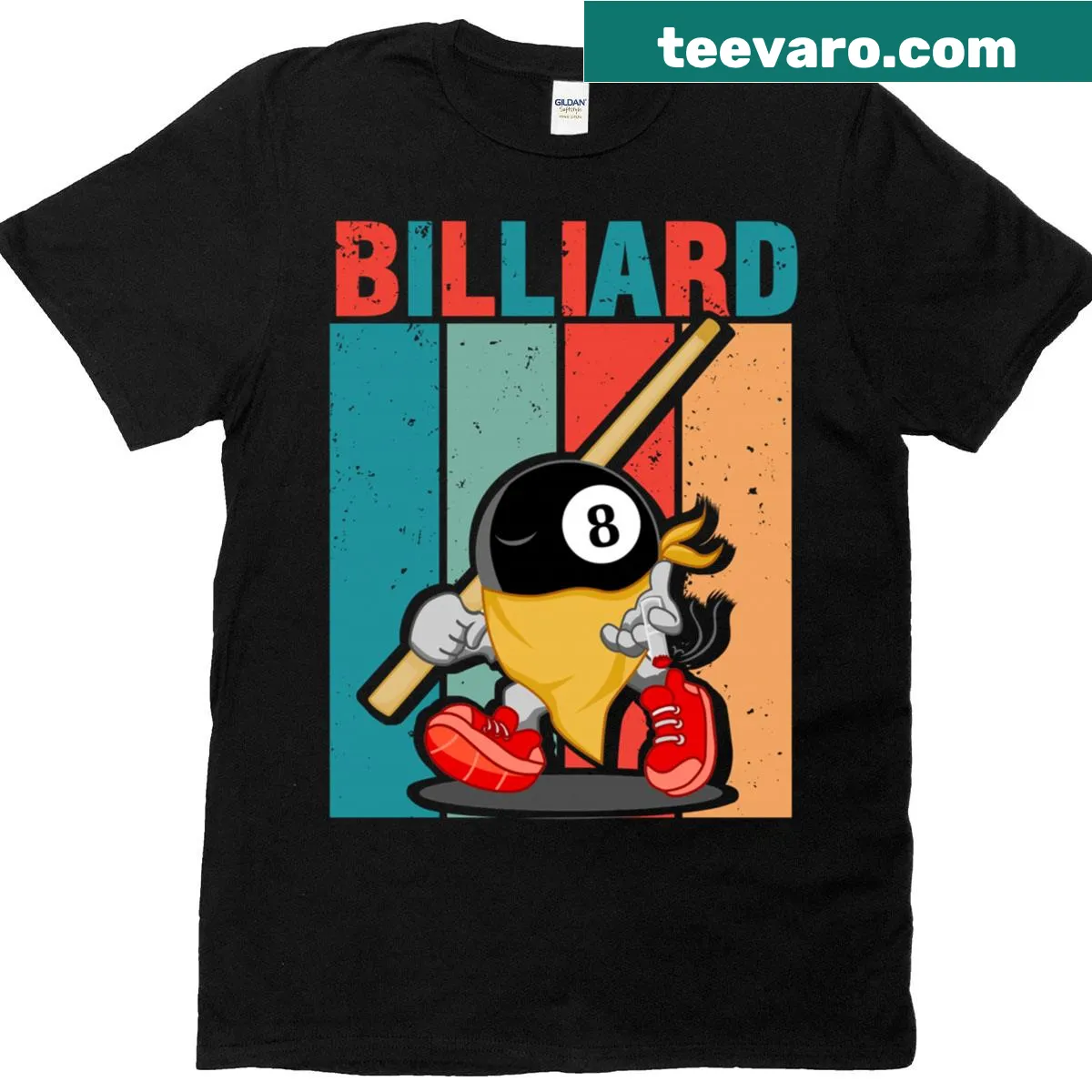 Vintage billiard-themed t-shirt with humorous pool ball design — on a men's t-shirt