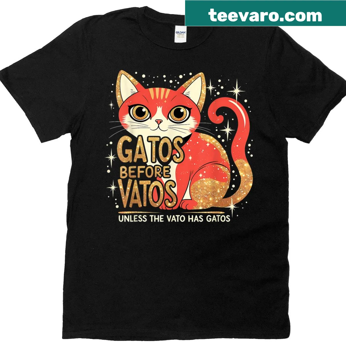 Funny Gatos Before Vatos T-shirt with playful text about cats — on a men's t-shirt