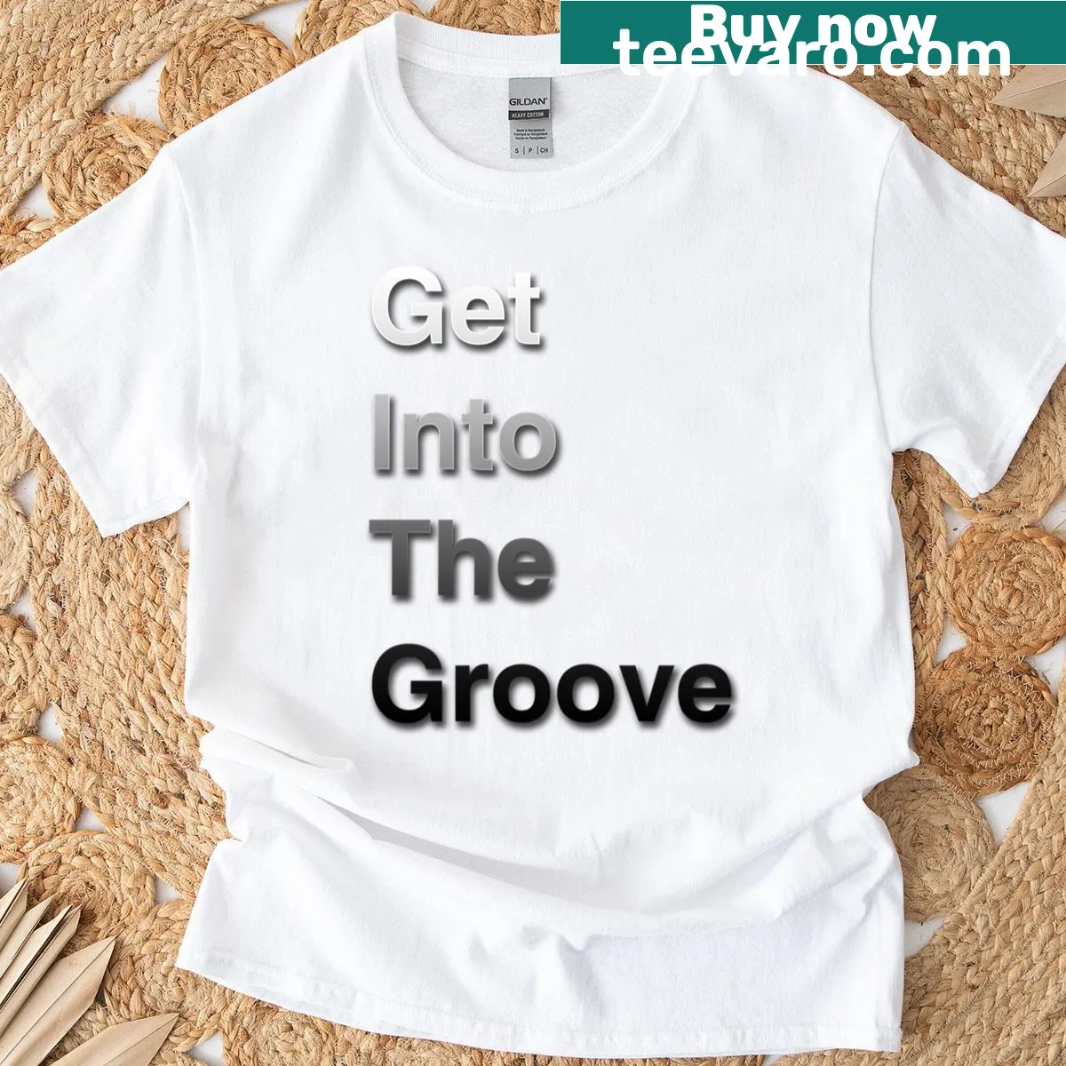Graphic tee with the phrase 'Get Into The Groove' in bold letters — on a men's t-shirt