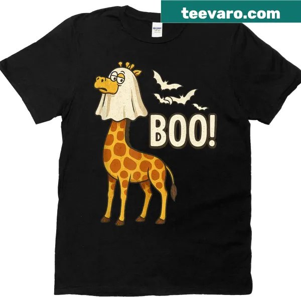 Giraffe in a ghost costume Halloween t-shirt illustration