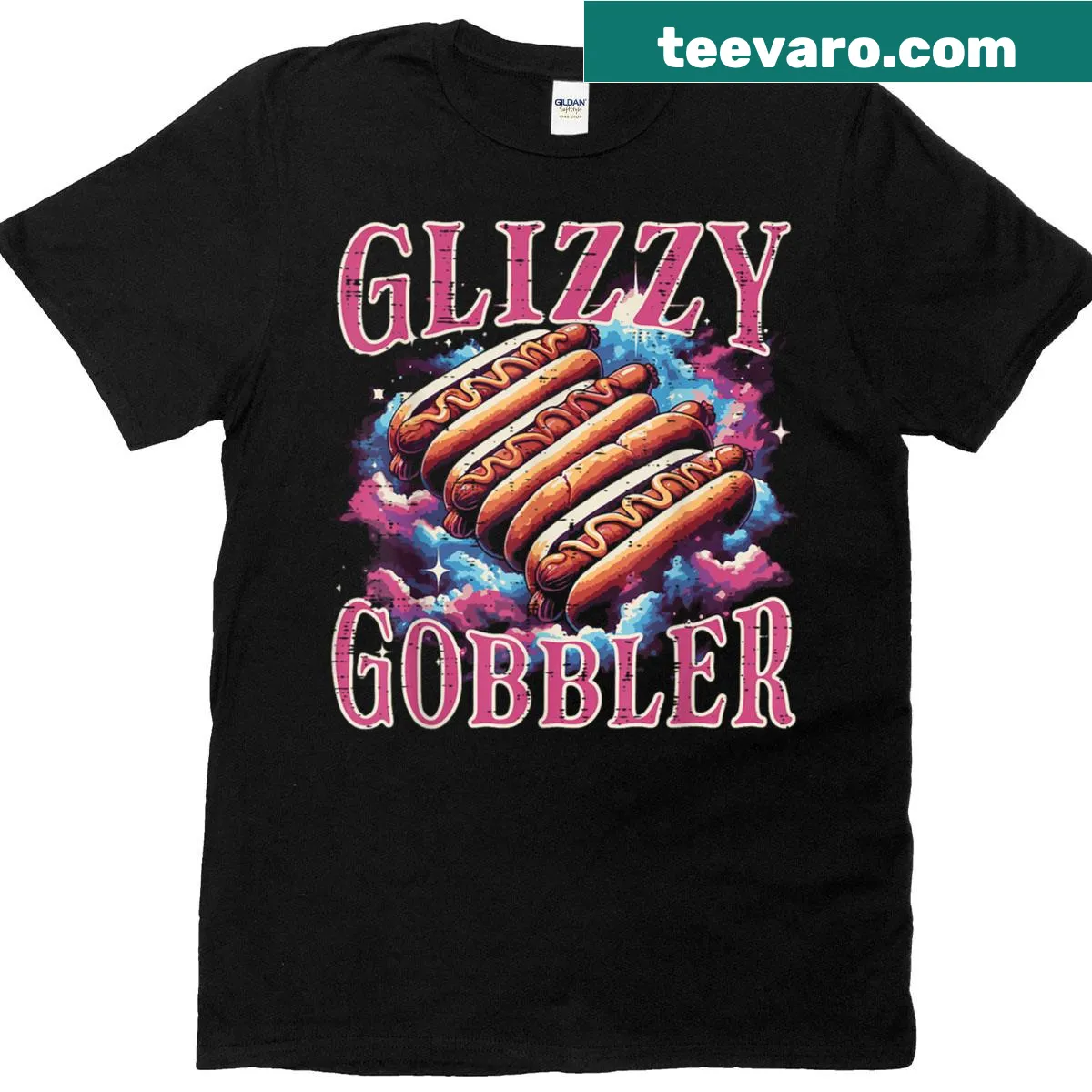 Funny Glizzy Gobbler T-shirt featuring playful hotdog-themed graphics — on a men's t-shirt