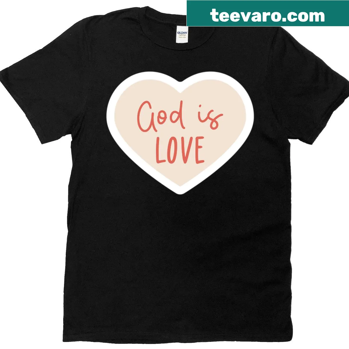 T-shirt featuring the message 'God Is Love' in clear typography — on a men's t-shirt
