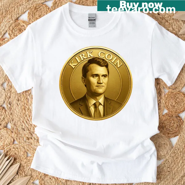 Parody graphic of a golden coin featuring Charlie Kirk's name.