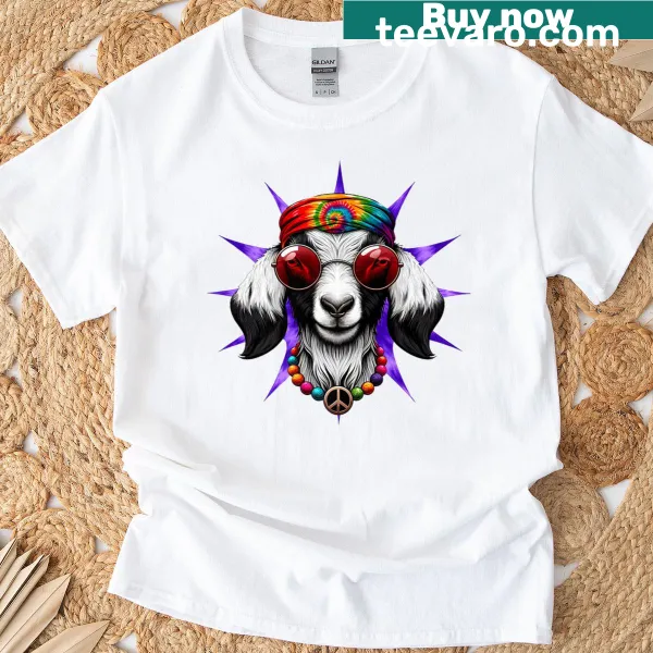 Vintage tie-dye shirt with graphic of a goat