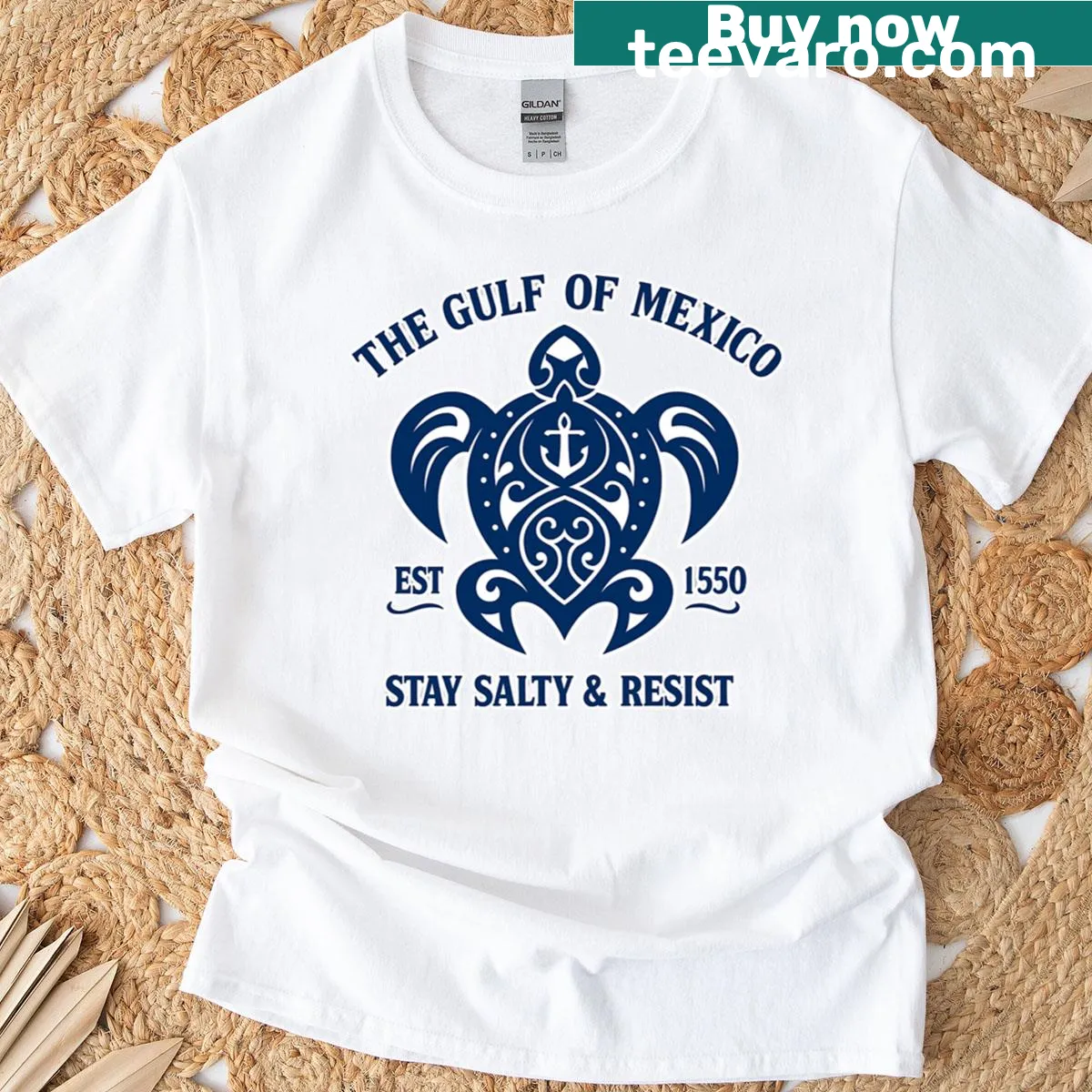 Beach-themed shirt with 'Stay Salty' phrase — on a men's t-shirt
