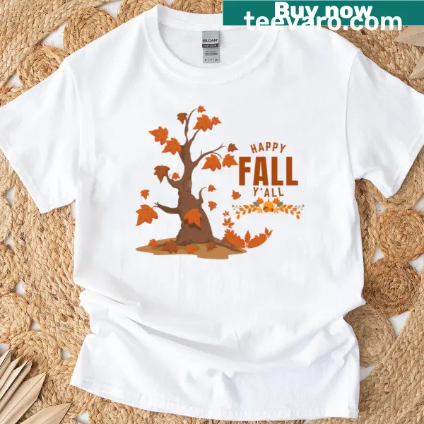 T-shirt featuring autumn pumpkins and floral leaves design