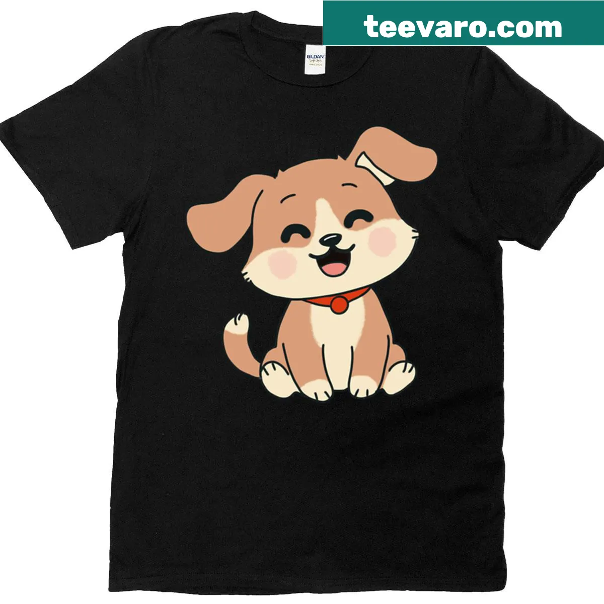 Cheerful puppy graphic with a big smile — on a men's t-shirt